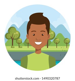 young afro man in the camp character