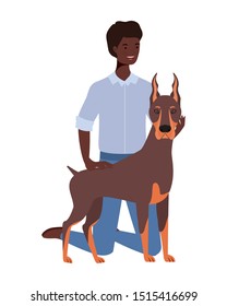 young afro man with cute dog mascot characters