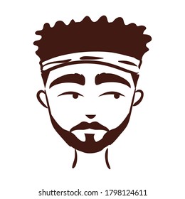 young afro man ethnicity with beard silhouette style icon vector illustration design