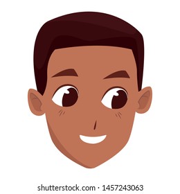 Young afro man face smiling cartoon isolated vector illustration graphic design.