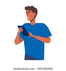 young afro man using smartphone technology vector illustration design