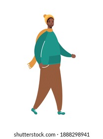 young afro man wearing winter clothes character vector illustration design