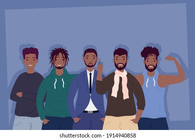 young afro men avatars characters vector illustration design