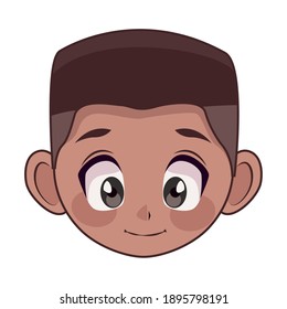 young afro teenager boy kid head character vector illustration design