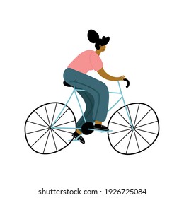 young afro woman in bicycle character vector illustration design