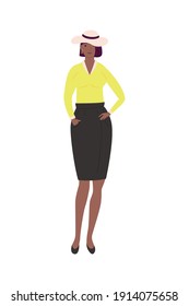 young afro woman with elegant hat avatar character vector illustration design