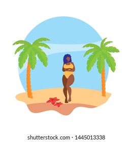 young afro woman on the beach summer scene