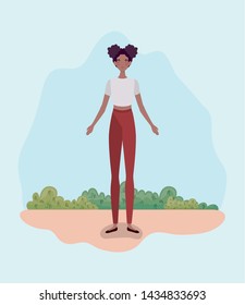 young afro woman standing in the camp