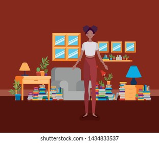 young afro woman standing in the library room