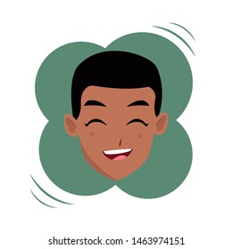 Young afroamerican man face smiling cartoon on round colorful splash frame vector illustration graphic design.