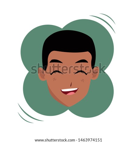 Young afroamerican man face smiling cartoon on round colorful splash frame vector illustration graphic design.