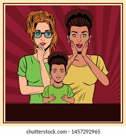 young afroamerican woman with hand on the chin and glasses and little girl profile picture cartoon character portrait with