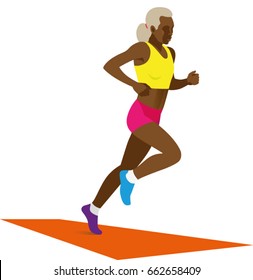 Young Afro-American woman runner in the middle distance will win his race