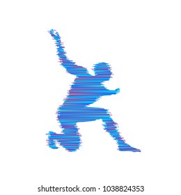 Young aggressive man showing fists. Design template for sport. Emblem for training. Vector illustration.