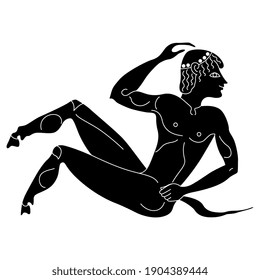 Young ancient Greek satyr. Black and white silhouette.