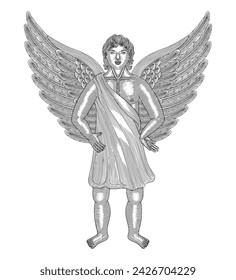 Young angel standing, Vintage engraving drawing style illustration