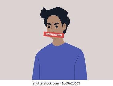 Young angry male character expressing their emotions with swearwords, insulting words concept