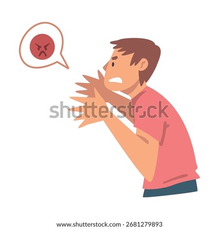 Young Angry Man Character Expressing Discontent in Social Media with Furious Face Vector Illustration