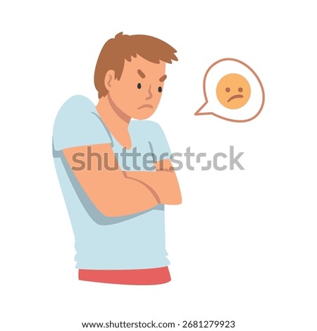 Young Angry Man Character Expressing Discontent in Social Media Sniffing Vector Illustration