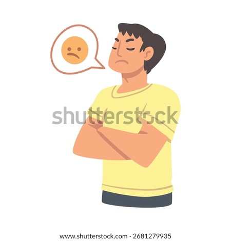 Young Angry Man Character Expressing Discontent in Social Media Sniffing Vector Illustration