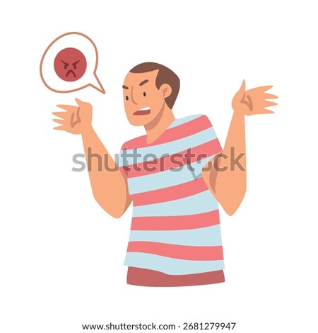 Young Angry Man Character Expressing Discontent in Social Media with Furious Face Vector Illustration