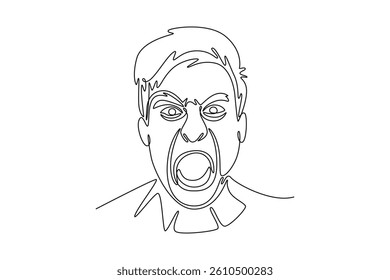 young angry man. Expression concept. Single line draw design. Vector graphic illustration