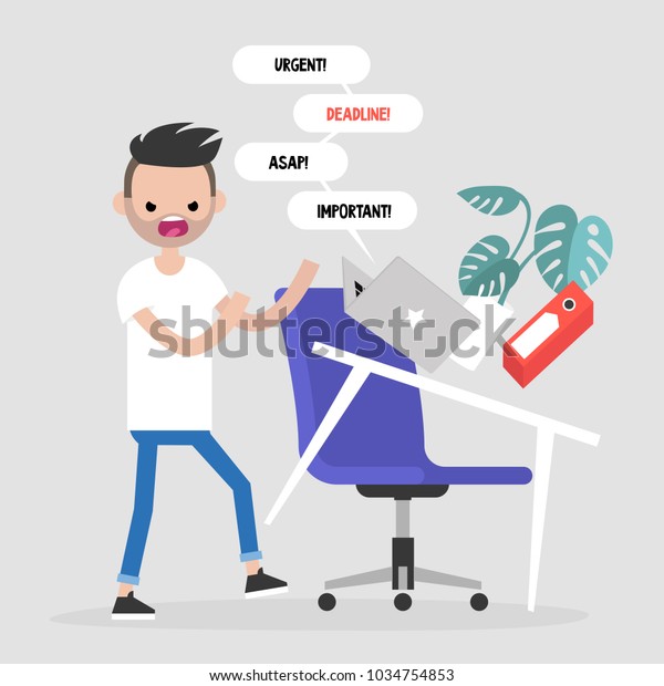 Young Angry Manager Flipping Desk Stress Stock Vector Royalty