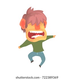 Young angry screaming man, despair aggressive person cartoon character vector illustration