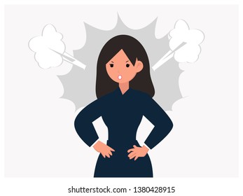 Young angry woman with steam blowing from ears 