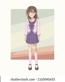 Young anime school student woman