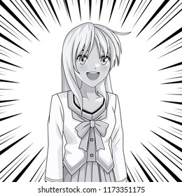 Young anime school student woman