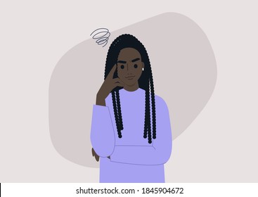 The young annoyed female Black character, skeptical face expression