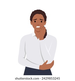 Young anxious worried black woman teenager charater looking stressed. Flat vector illustration isolated on white background