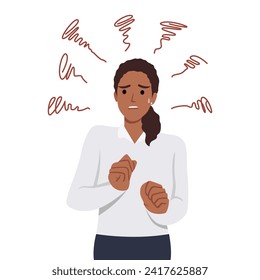 Young anxious worried woman girl teenager charater looking stressed and nervous. Flat vector illustration isolated on white background