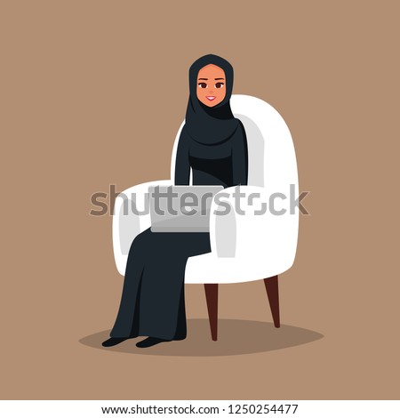 Image, Stock Photo Lonely veiled  girl in the barren Arabian desert at Sunset