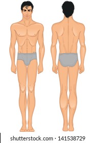 Young Arab or Latino type man's full length standing body template: front and back