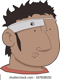 Young Arab man with wearable glass technology on head