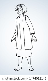 Young arabia uae israeli medieval nomad iranian syrian man in old male judaic syria ethnic white robe tunic. Black line hand drawn happy smile holy girl icon symbol sketch in retro art graphic style