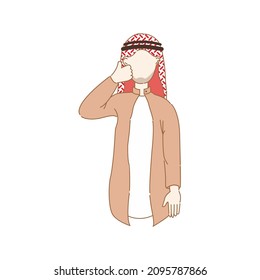 Young Arabic attractive happy man showing okay sign. Trendy male showing thumb up concept. Islamic smiling confident cool guy thumb up. Isolated flat vector illustration on white background