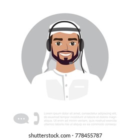 Young arabic Man With Headset Vector Character