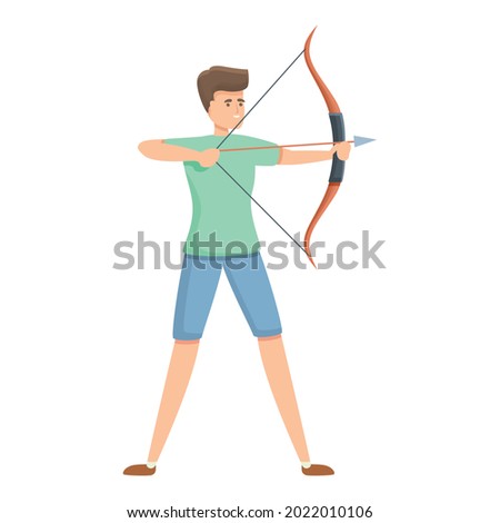 Young archer icon cartoon vector. Archery man game. Sport target