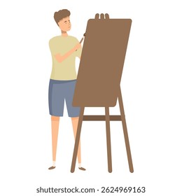 Jovem artista pintando sobre tela usando pincel, conceito de criatividade