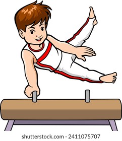 Young artistic gymnastics athlete training on pommel horse