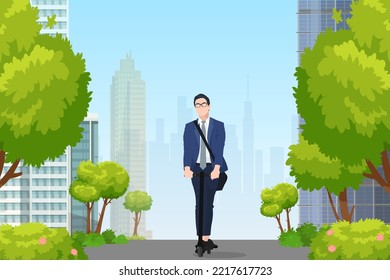 young asian business person commuting by push scooter in city