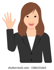 Young asian business woman vector illustration (upper body,waist up) / open hand with smiling , good bye