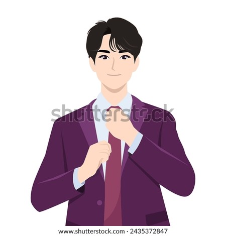 Young asian businessman ceo freelancer manager boss in formal suit formalwear. Flat vector illustration isolated on white background