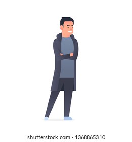 young asian guy wearing casual clothes happy attractive man crossed arms standing pose chinese or japanese male cartoon character full length flat white background