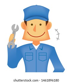 Similar Images Stock Photos Vectors Of Young Asian Japanese Korean Etc Blue Collar Worker Upper Body Vector Illustration Engineer Repairman Mechanic Delivery Man Etc Showing Identification Card Shutterstock