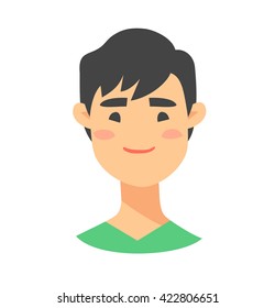 Young asian male character. Cartoon style people icon. Isolated guys avatar. Flat illustration men face. Hand drawn vector drawing
