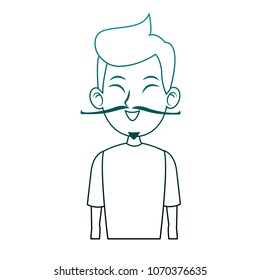 Young asian man cartoon on blue lines